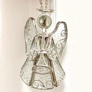 Christmas Angel Trumpet Ornament Tree Topper Glass Silver Toned Metal